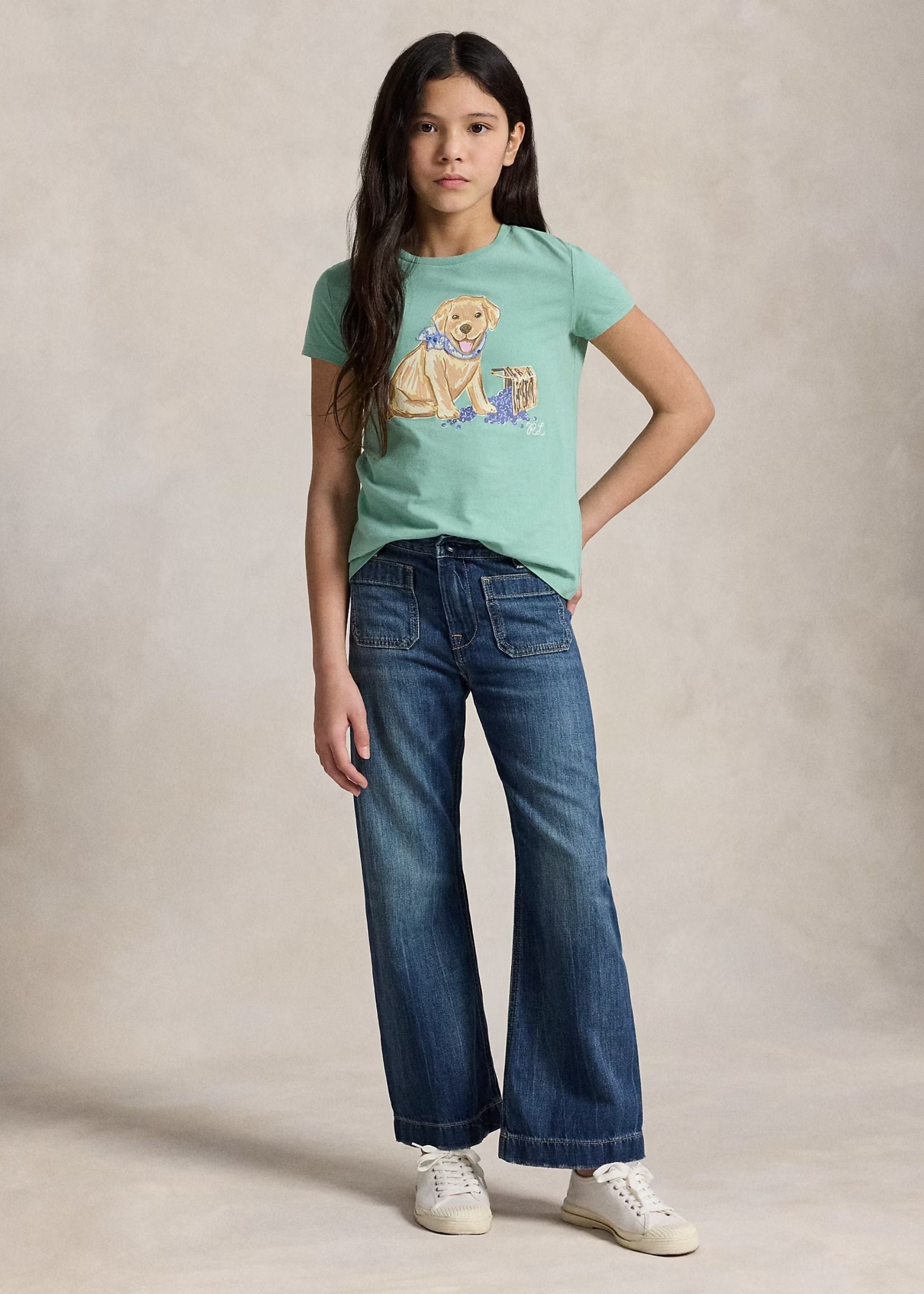 Camiseta Puppy Print Celadon