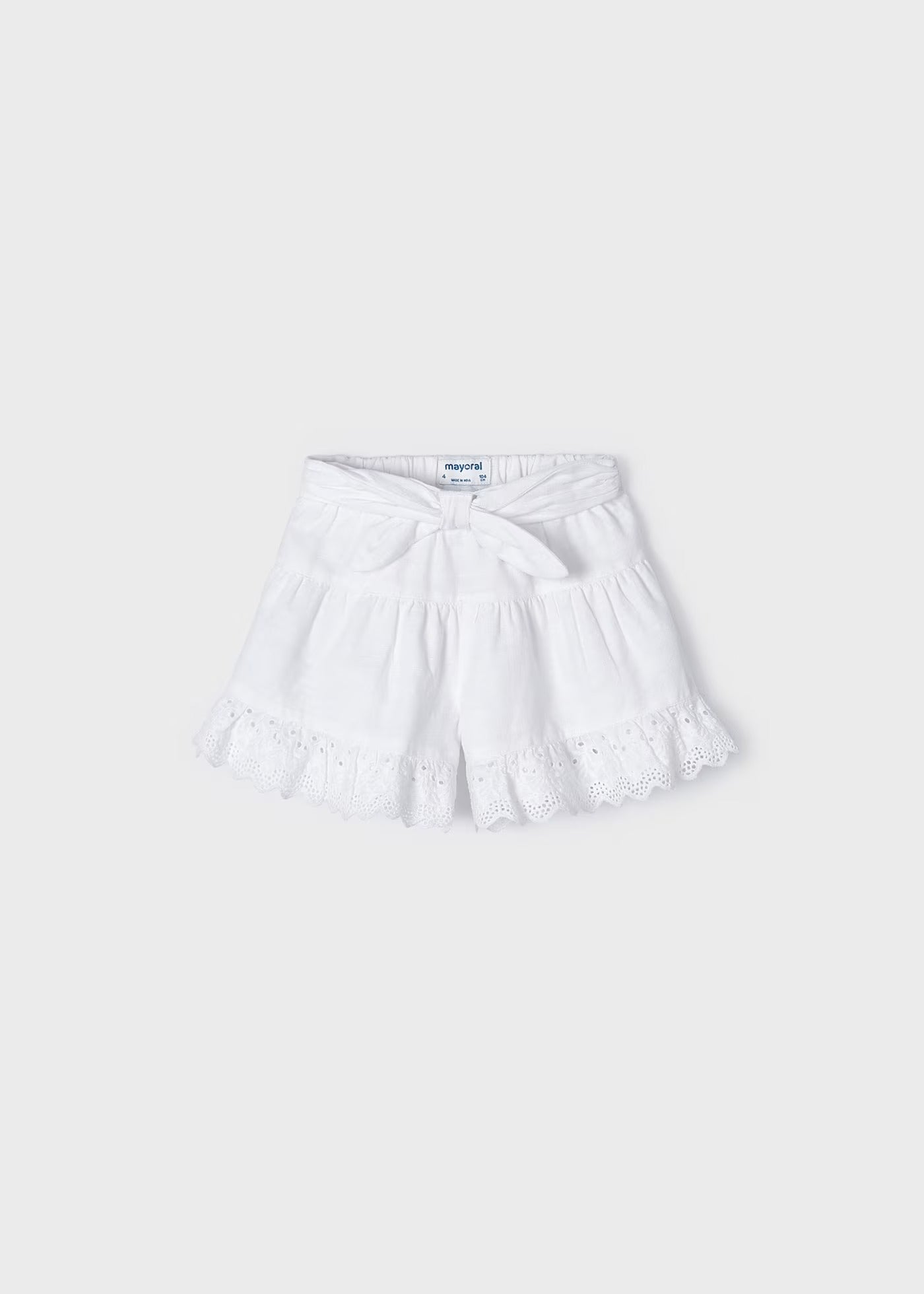 Short Blanco Volantes Perforados Niña
