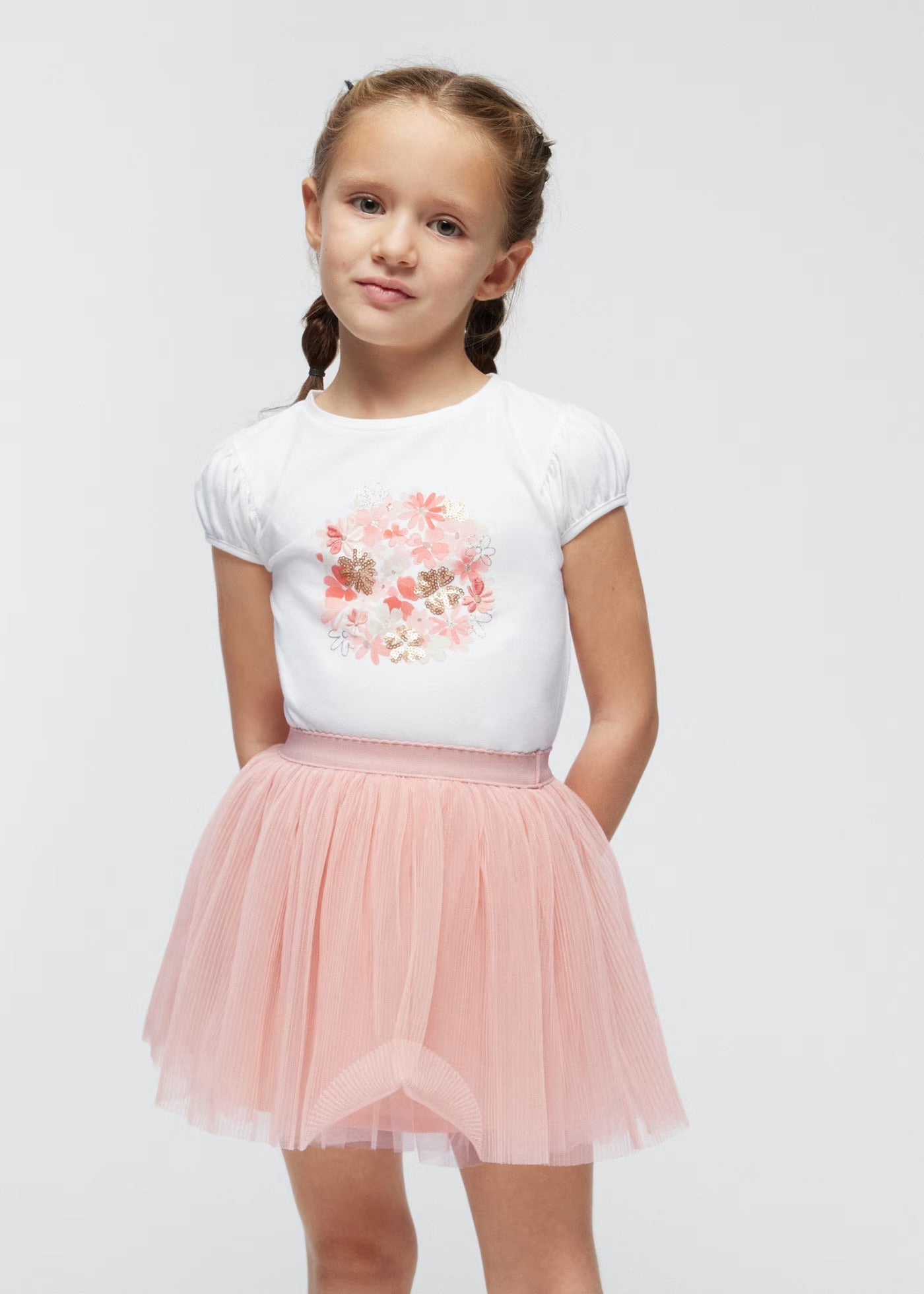 Conjunto Camiseta & Falda Tul Nude Niña