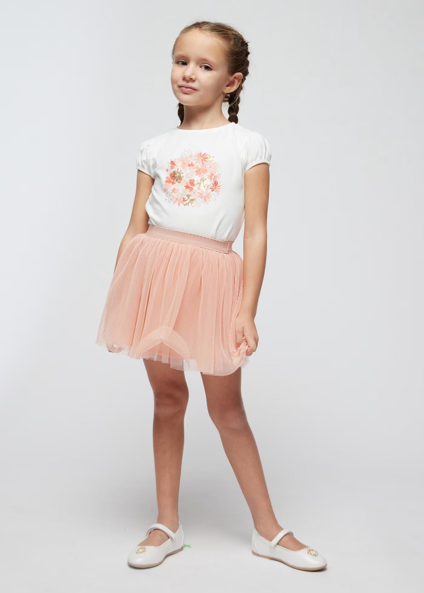 Conjunto Camiseta & Falda Tul Nude Niña