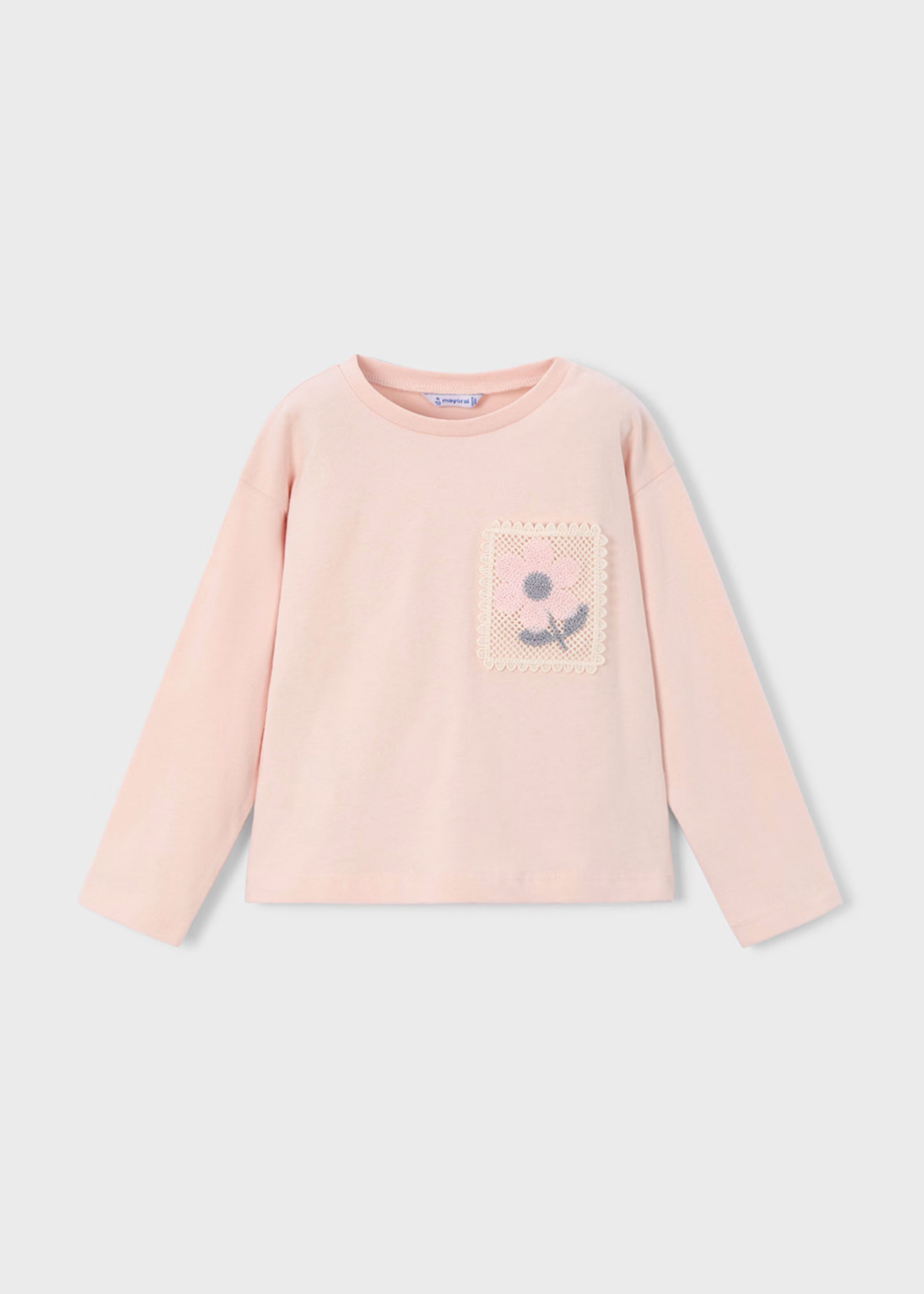 Camiseta Rosa Pastel Bolsillo Crochet