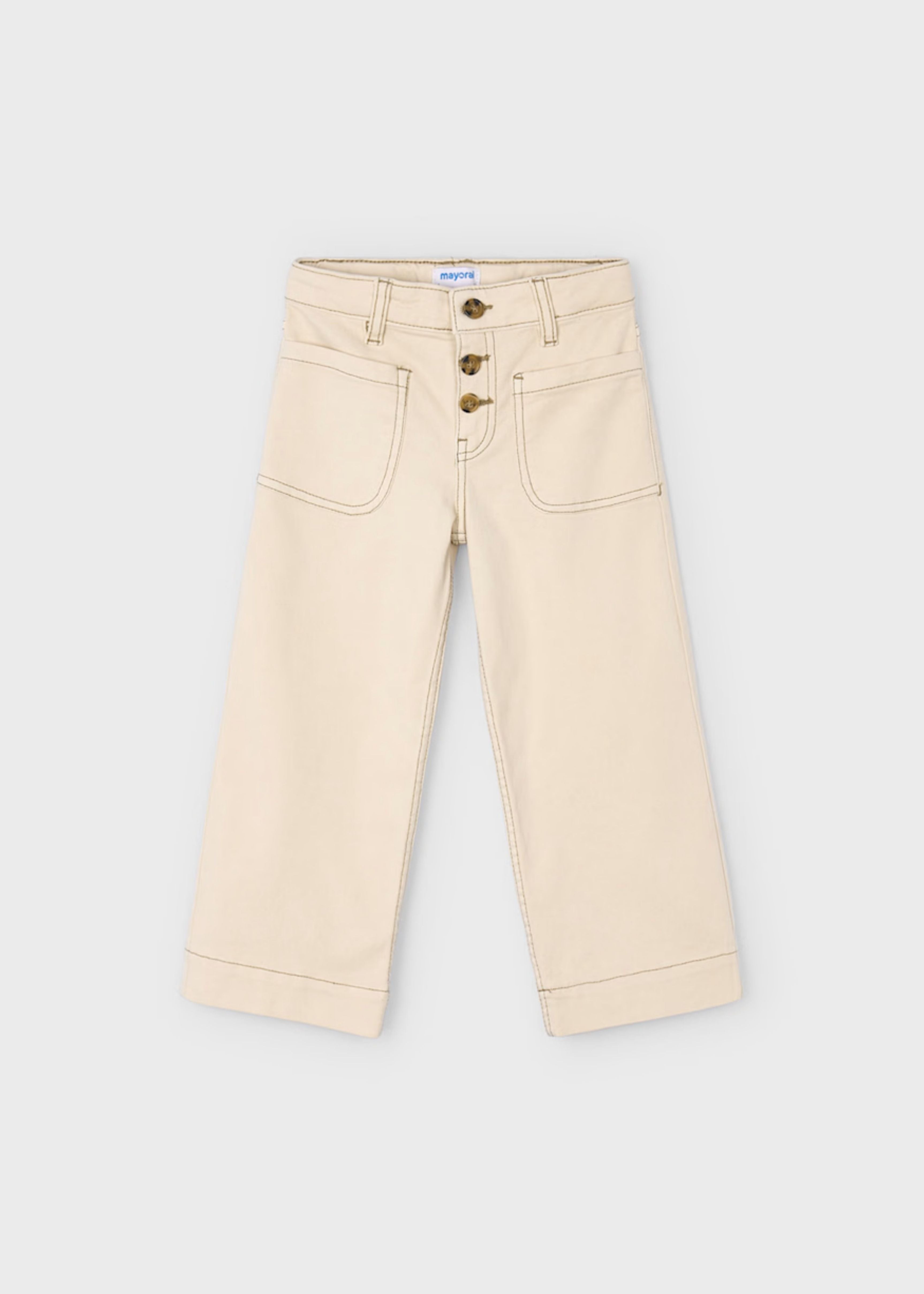 Pantalón Sarga Almendra Bolsillos Frontales