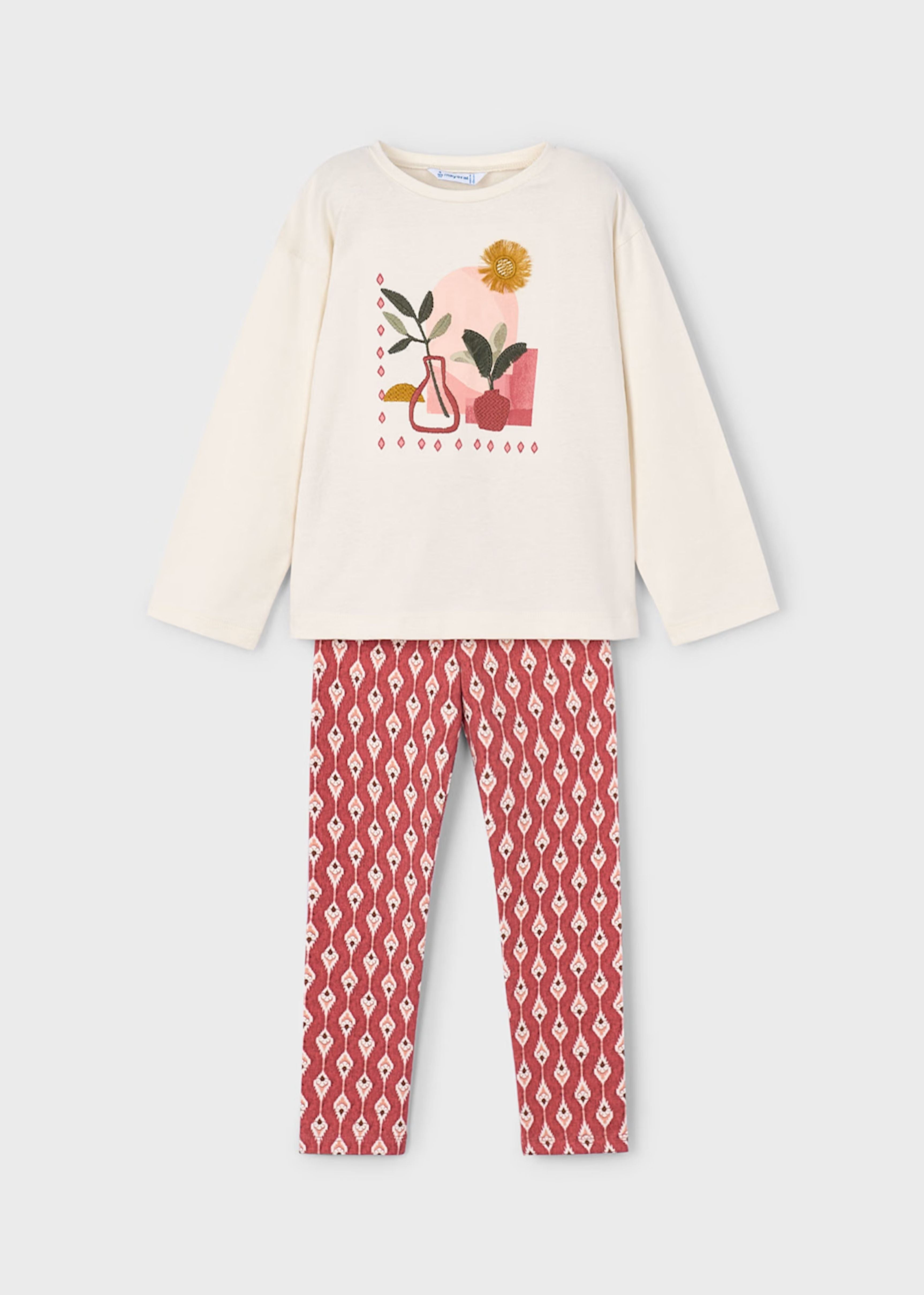 Conjunto Legging Estampado Floral Camiseta Bordada