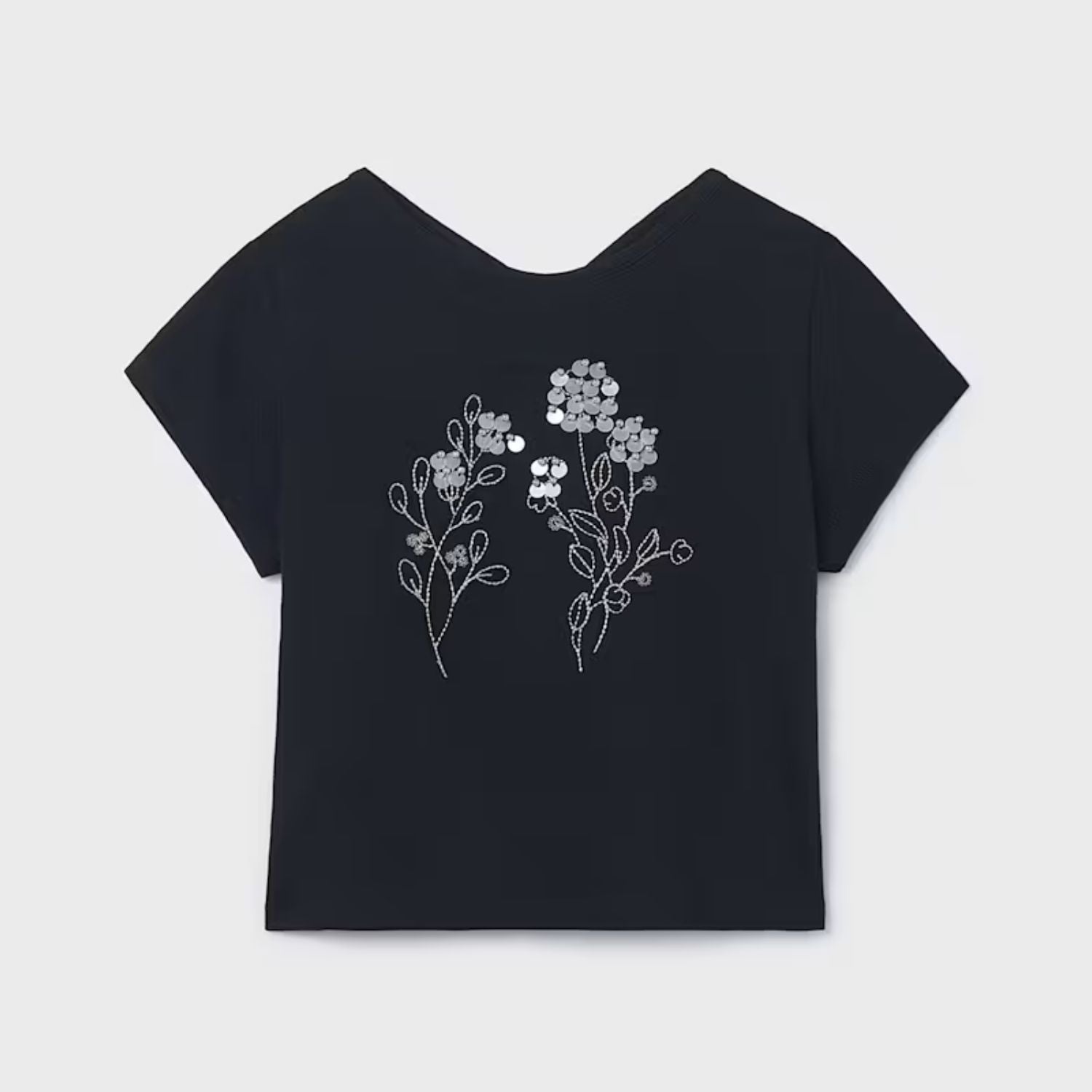 Camiseta Bordado Lino Negro
