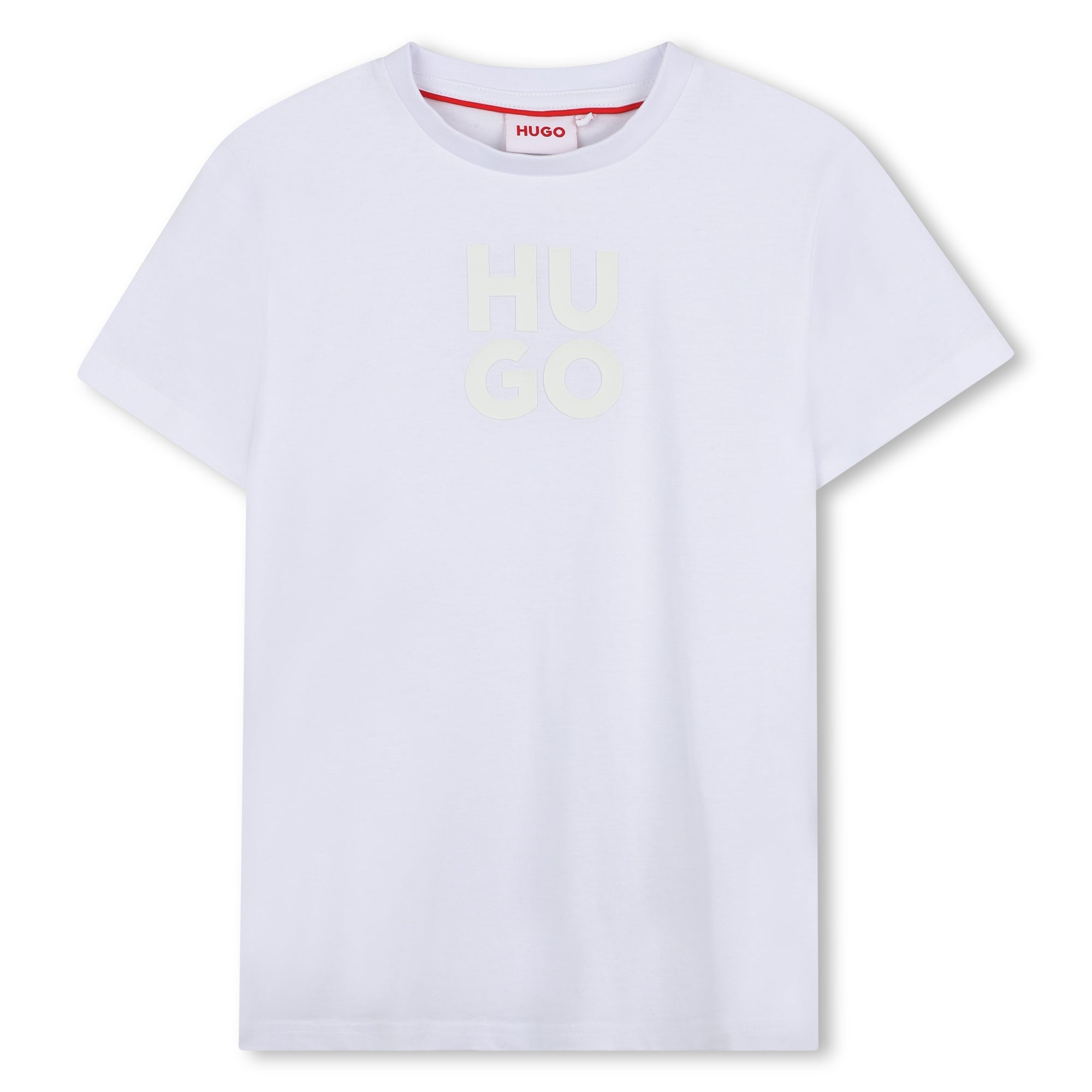 Camiseta Blanca Logotipo Apilado Destacado Algodón Orgánico