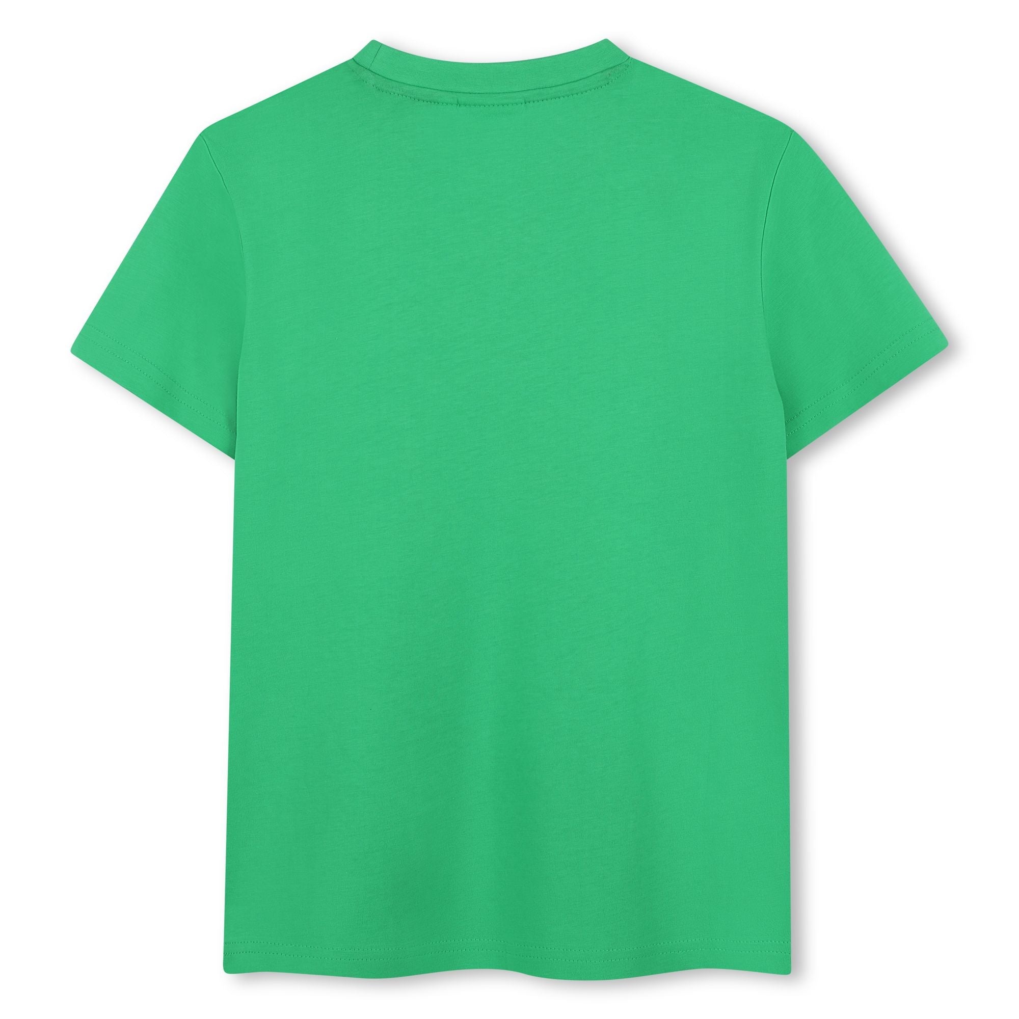 Camiseta Verde Isla Logotipo Apilado Destacado Algodón Orgánico