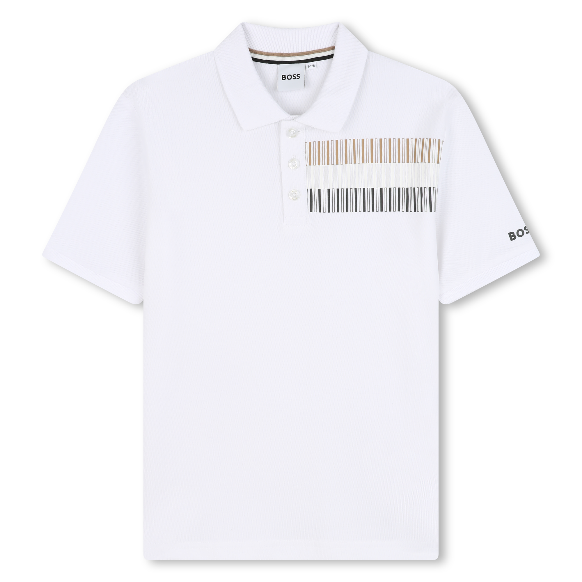 Polo Piqué Blanca Impresión Tricolor Niño
