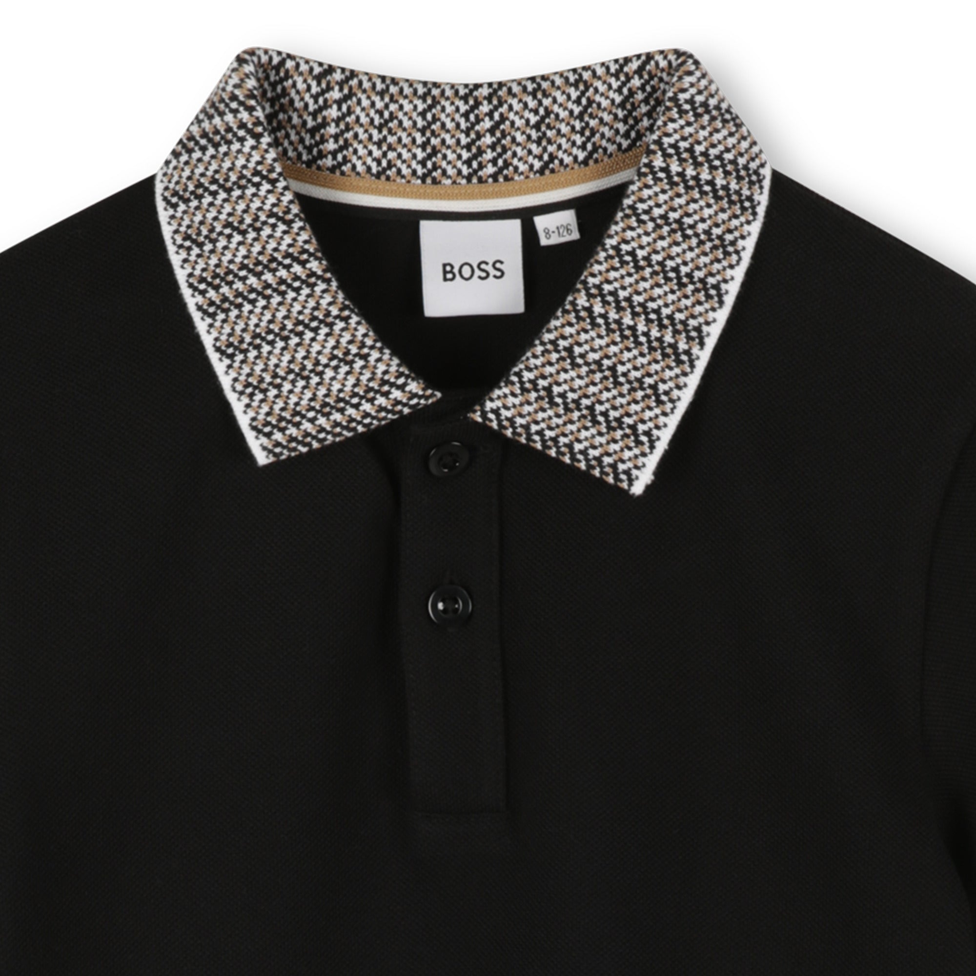 Polo Negra Cuello Bordado Integral