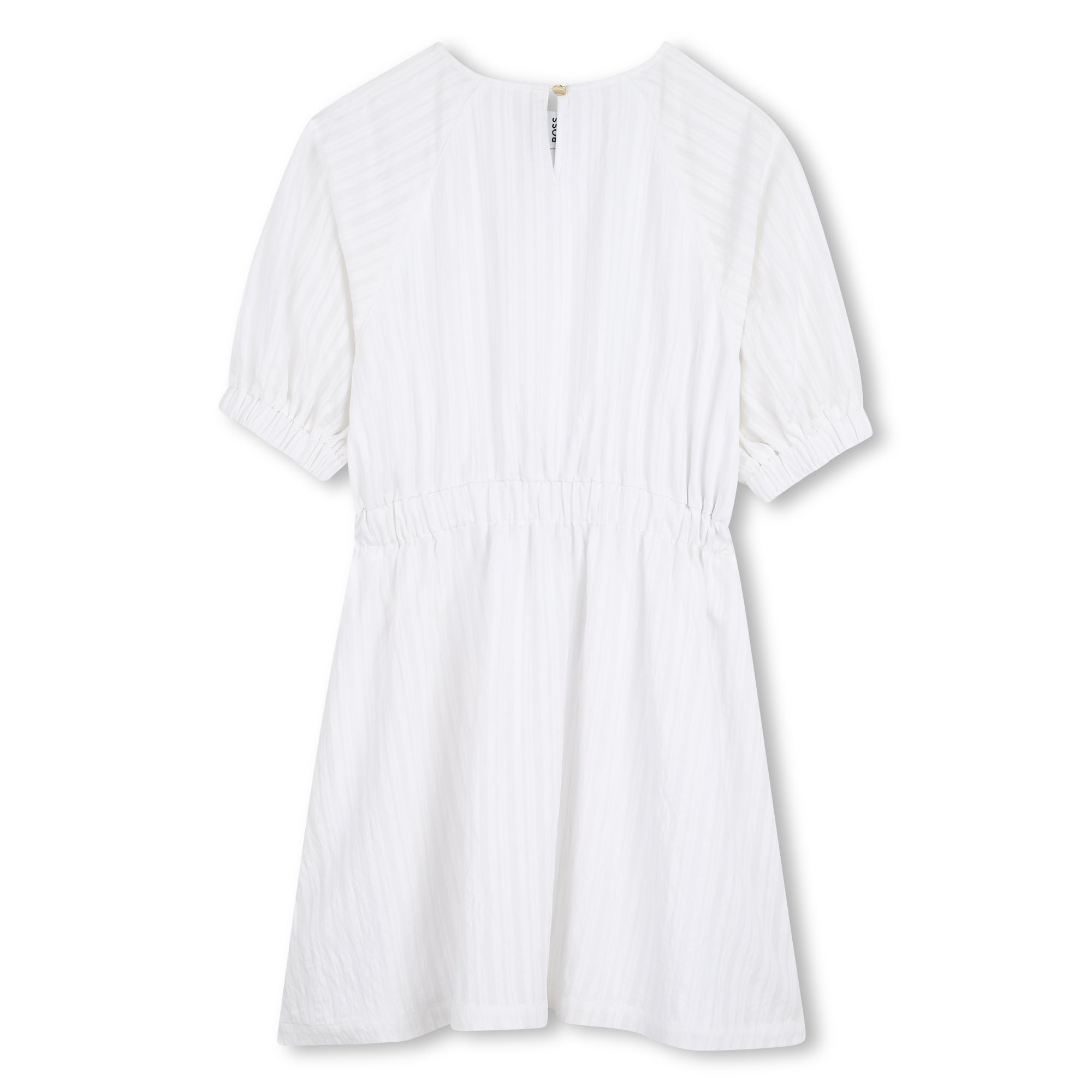 Vestido Seersucker Mangas Abullonadas Blancas