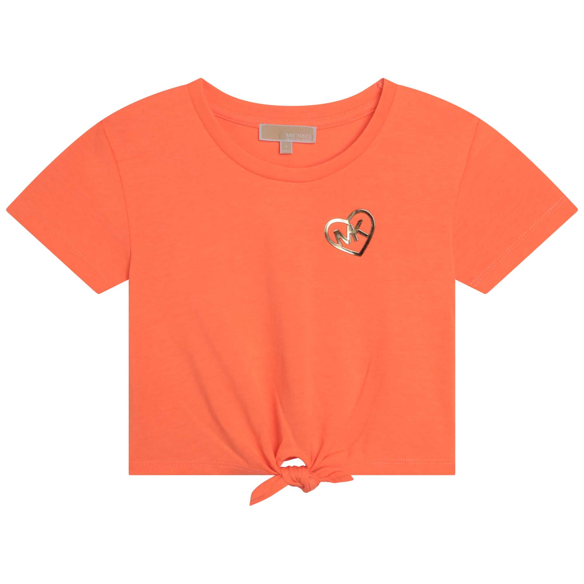 Camiseta Cropped Anudada Naranja Niña
