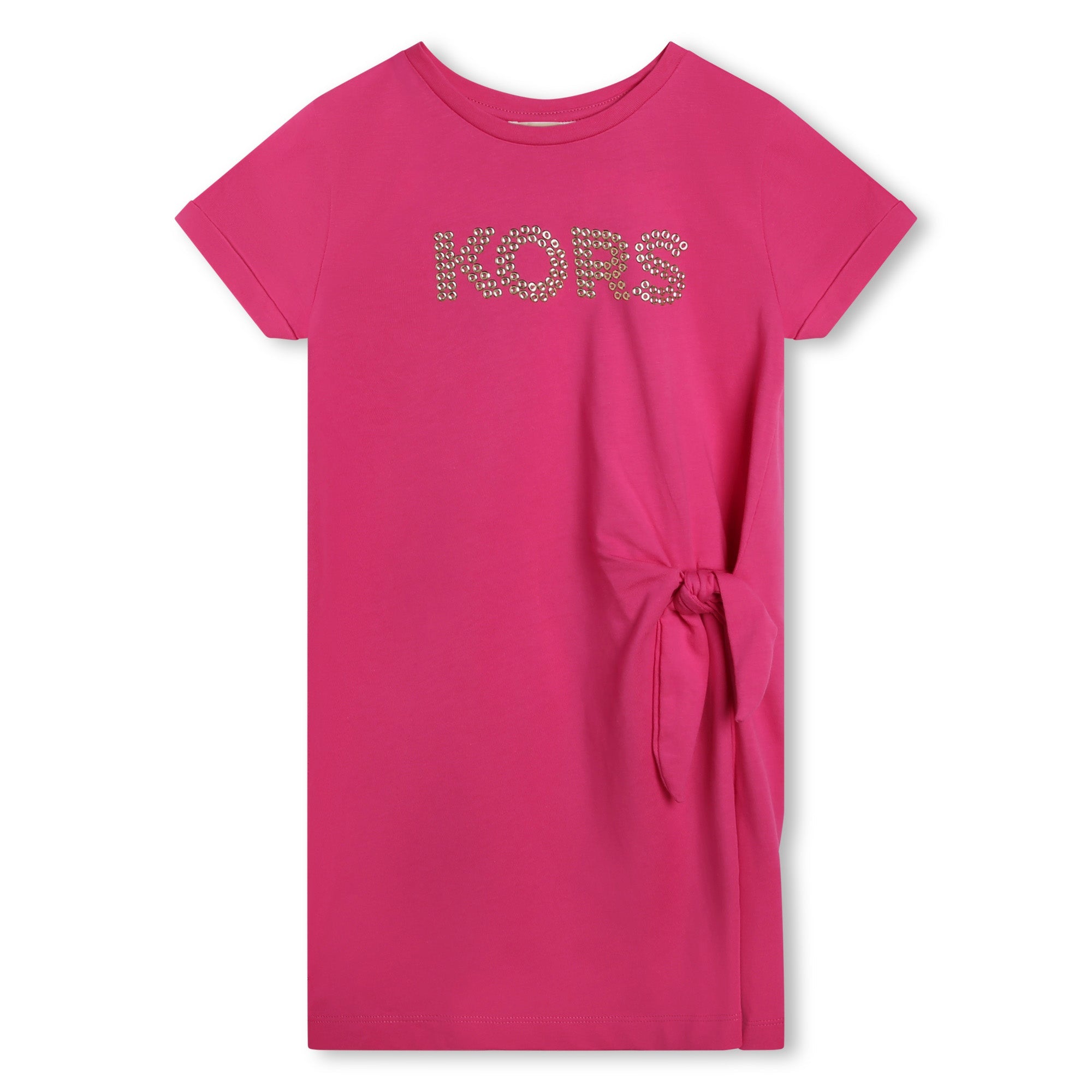 Vestido Fucsia Algodón Orgánico Logotipo KORS Apliques Dorados