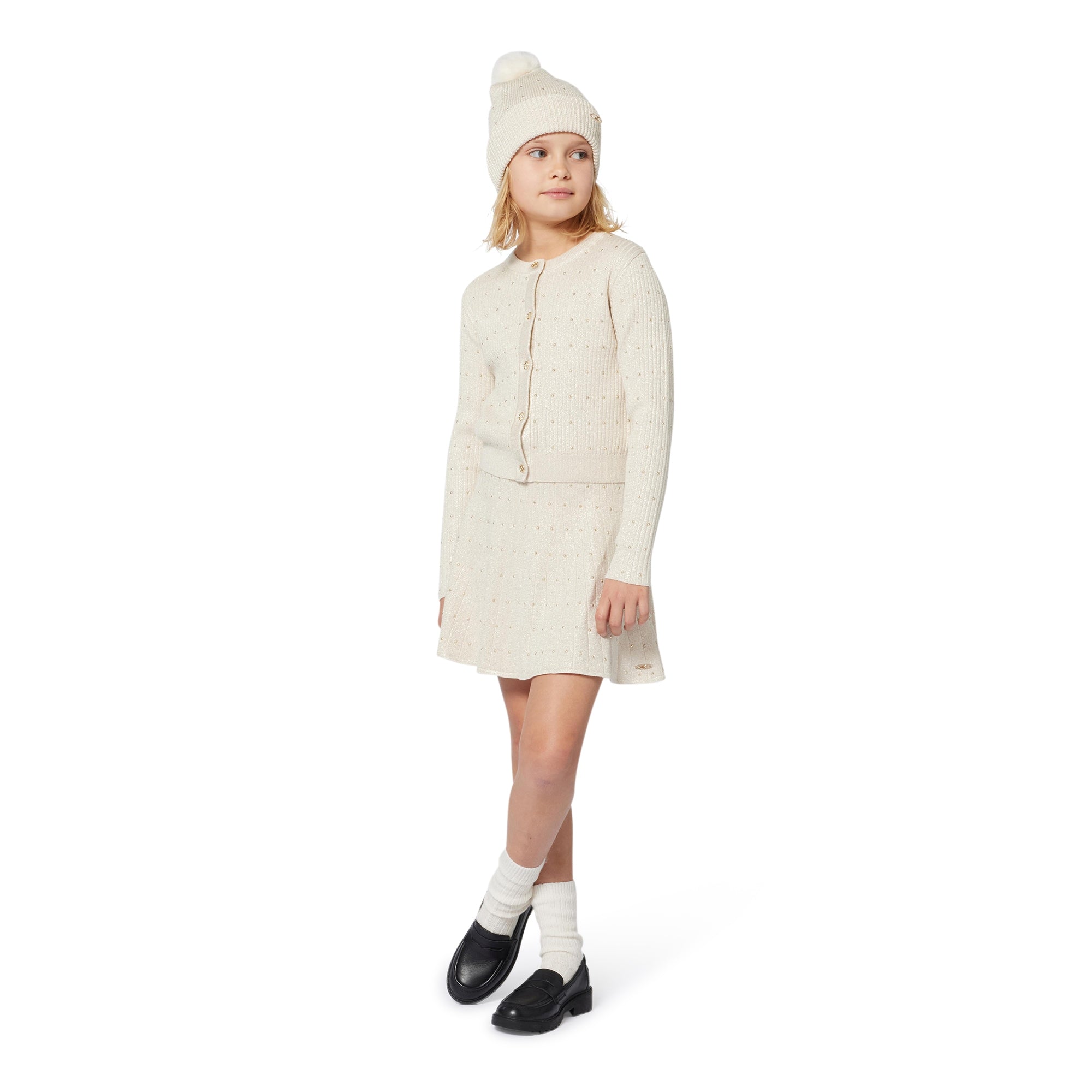 Falda Tejido Punto Plisada Dorada