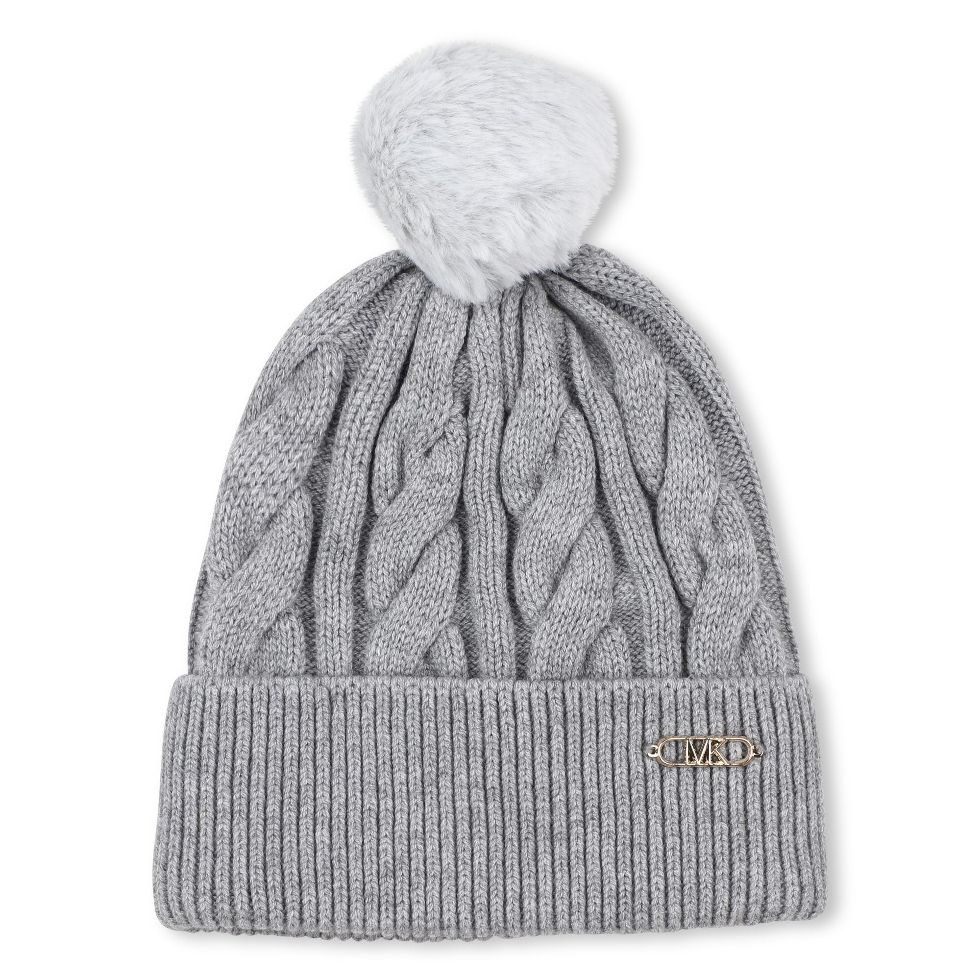 Gorro Trenzado Pompón Gris