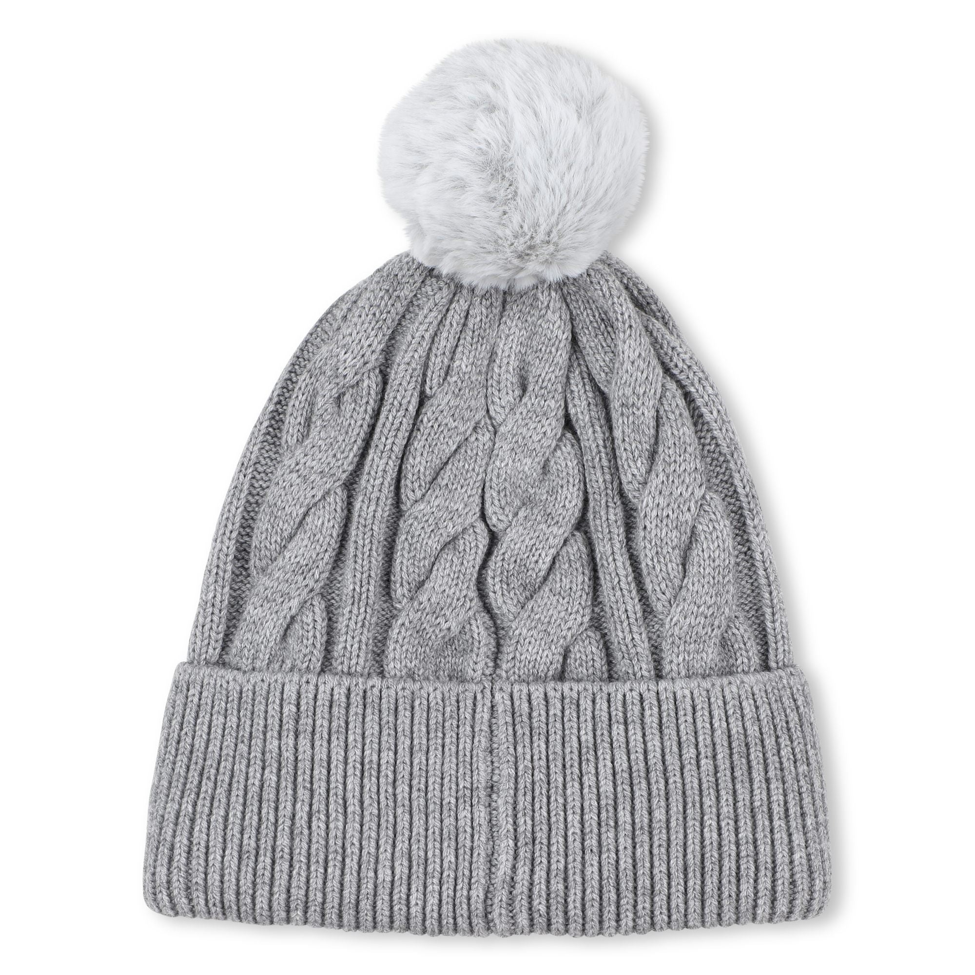 Gorro Trenzado Pompón Gris