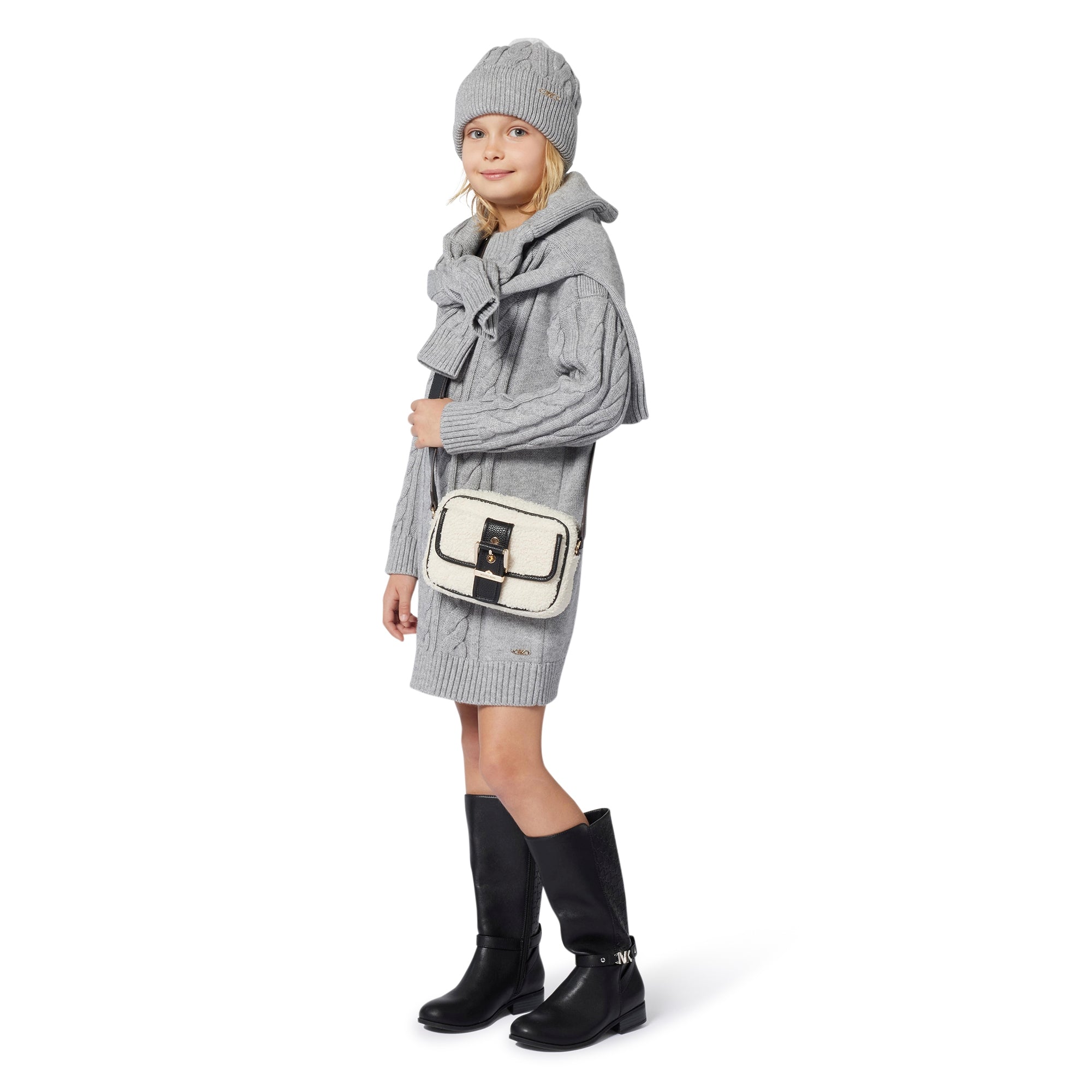 Gorro Trenzado Pompón Gris