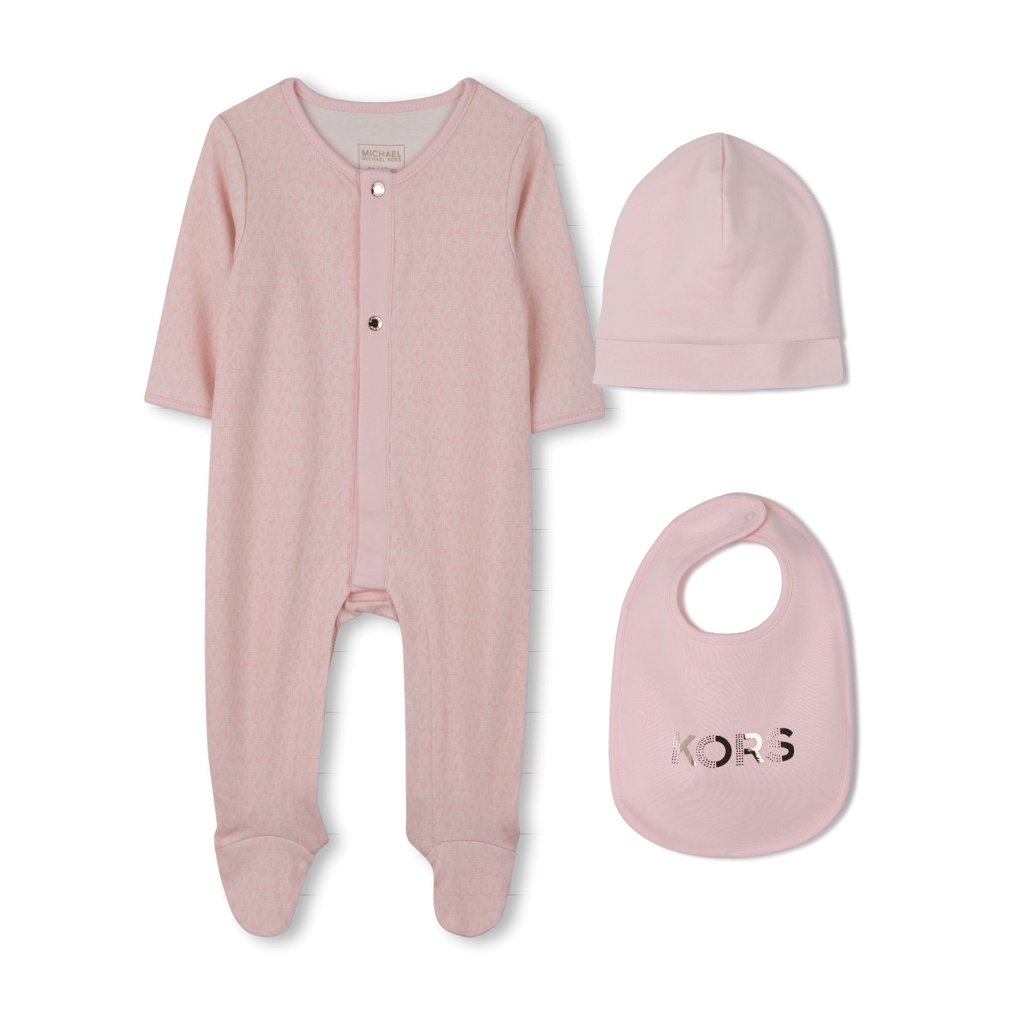 Set Pijama | Gorro | Babero Monograma Mk Rubor