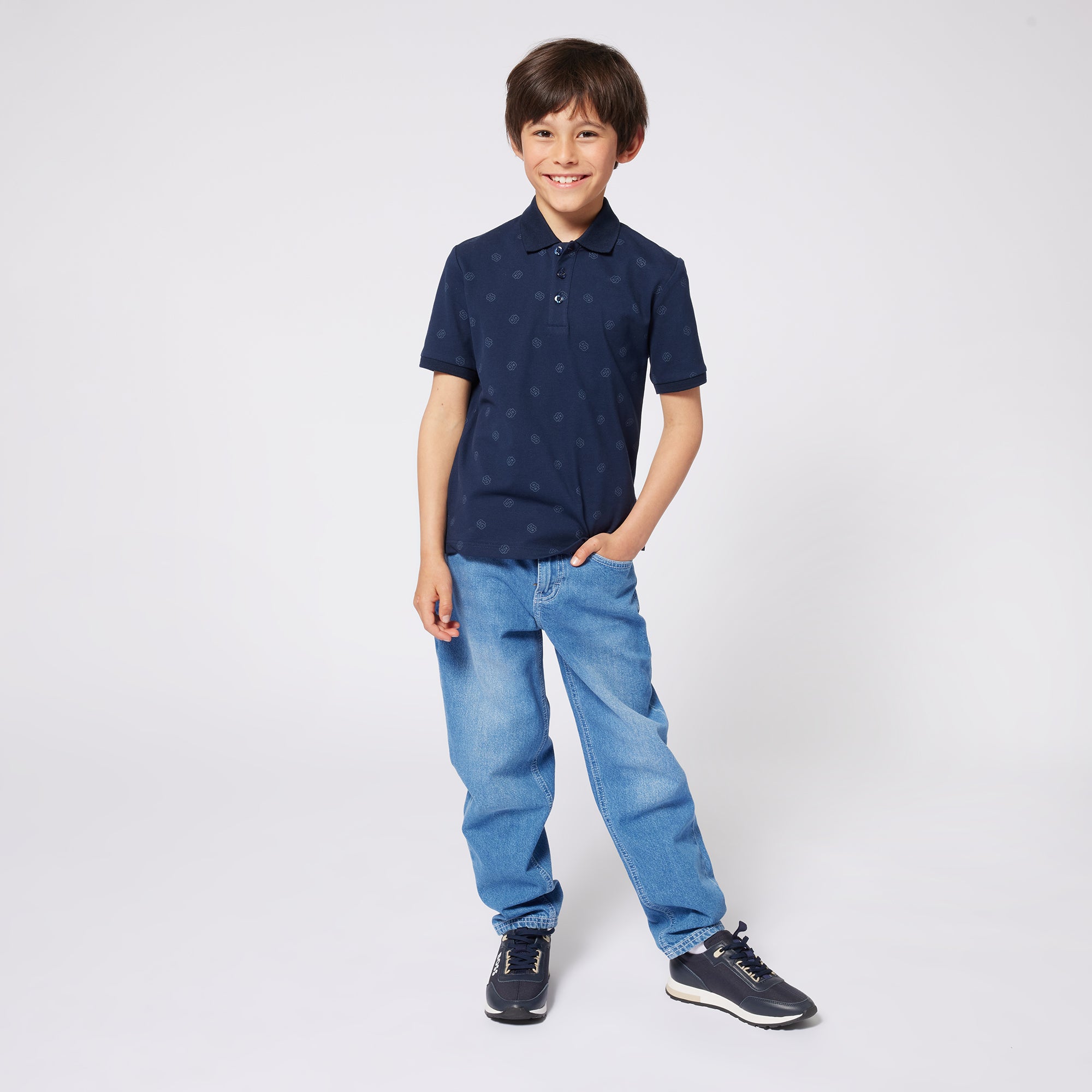 Polo Azul Estampado Integral Double B Niño