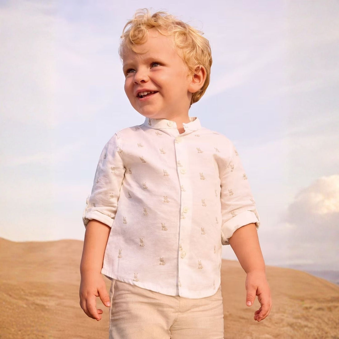 Camisa Lino Cuello Mao Puppy Bear