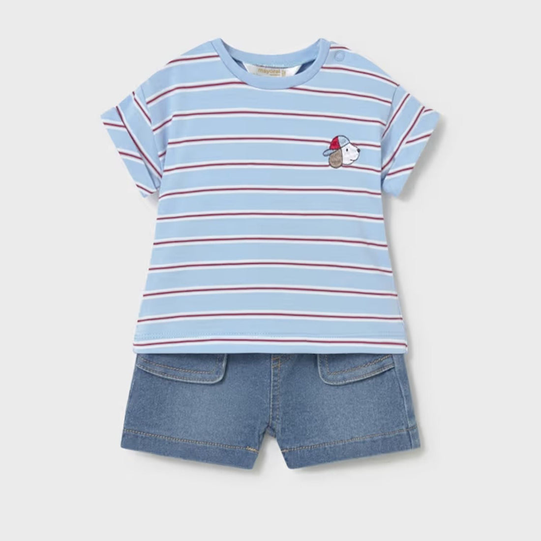 Set Shorts &amp; Camiseta Rayas Puppy Friends Cielo