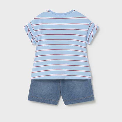 Set Shorts &amp; Camiseta Rayas Puppy Friends Cielo