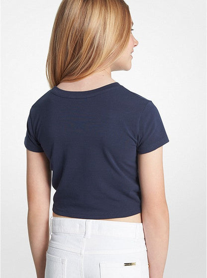 Camiseta Crop Azul Marino Anudada