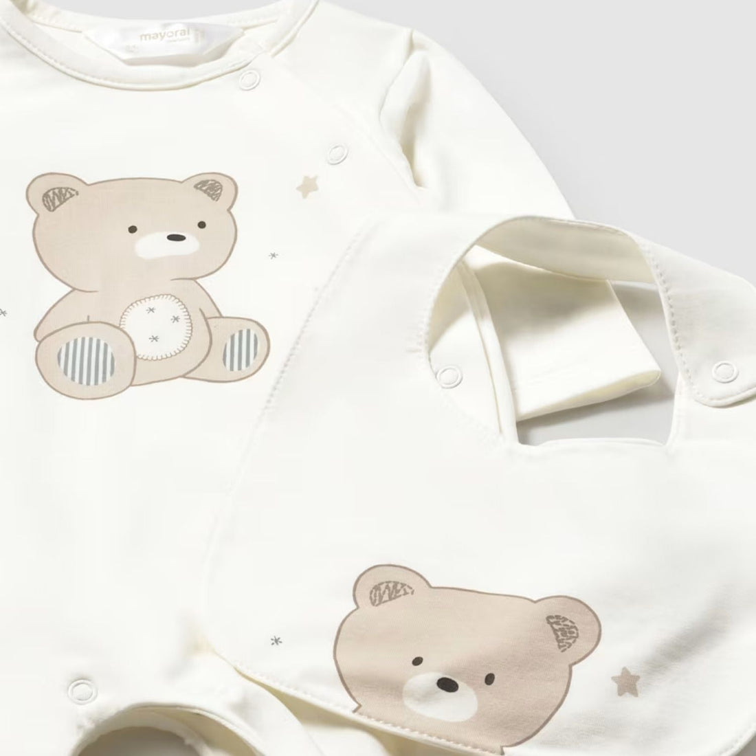 Set Pijama &amp; Babero Little Bear Crudo