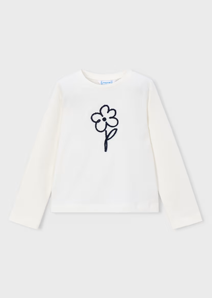 Camiseta Floral Bordado Crudo