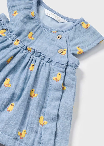 Vestido Diadema Denim Patos Bebé Niña