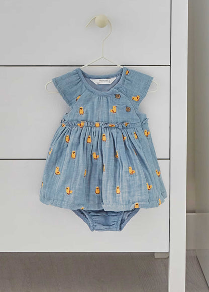 Vestido Diadema Denim Patos Bebé Niña