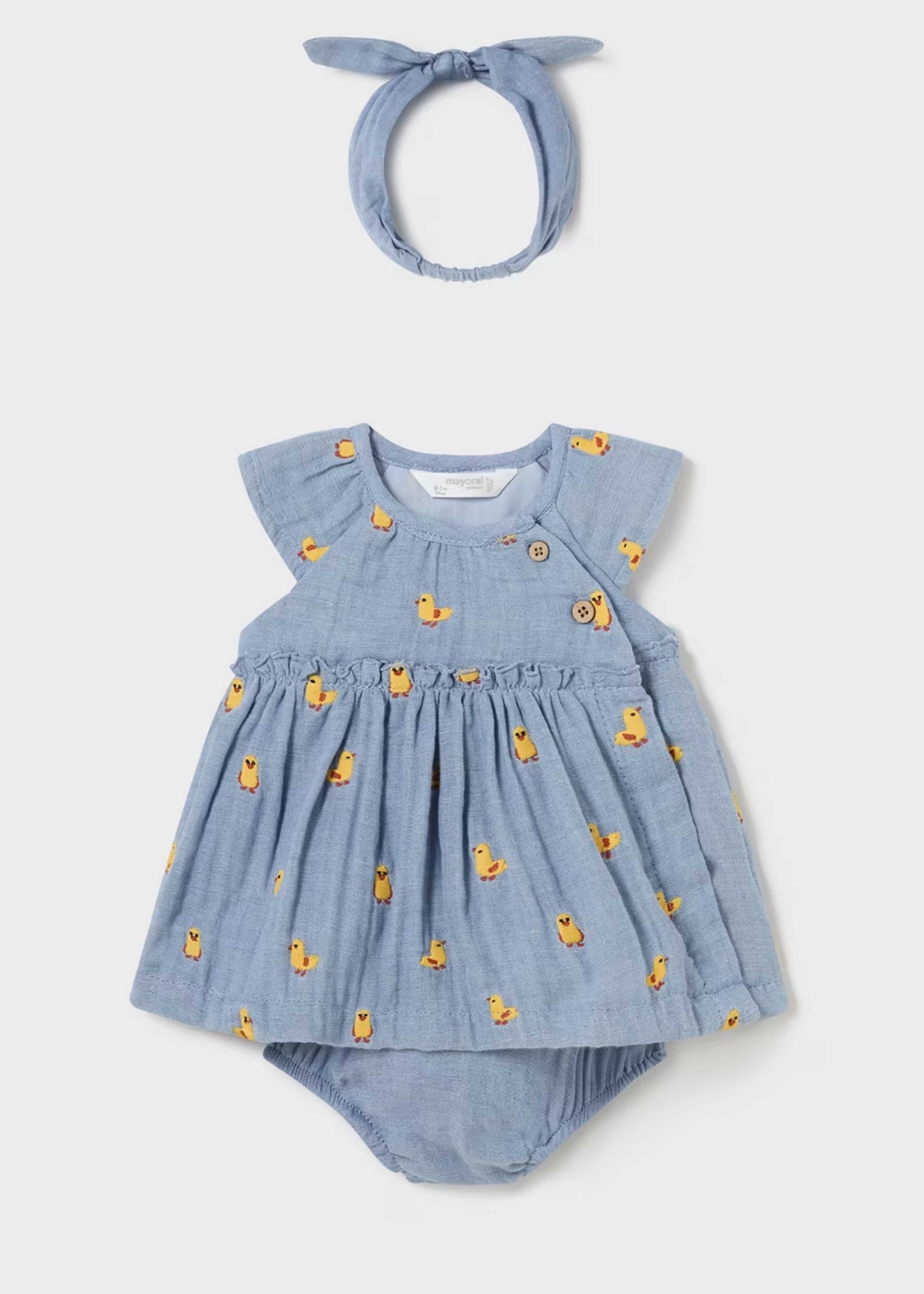 Vestido Diadema Denim Patos Bebé Niña