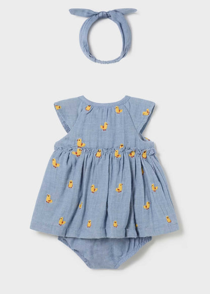 Vestido Diadema Denim Patos Bebé Niña