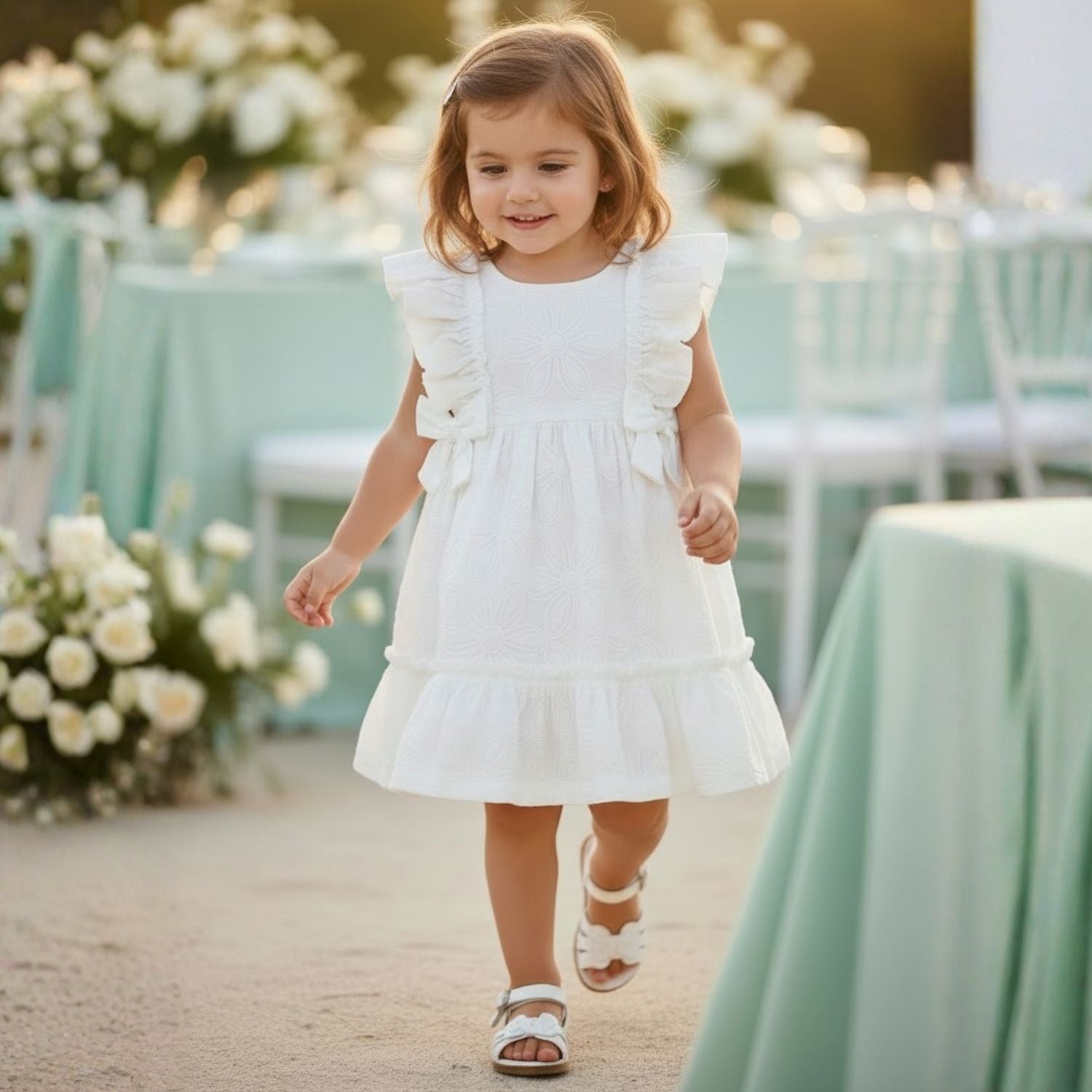 Vestido Eyelet Ceremonia Blanco