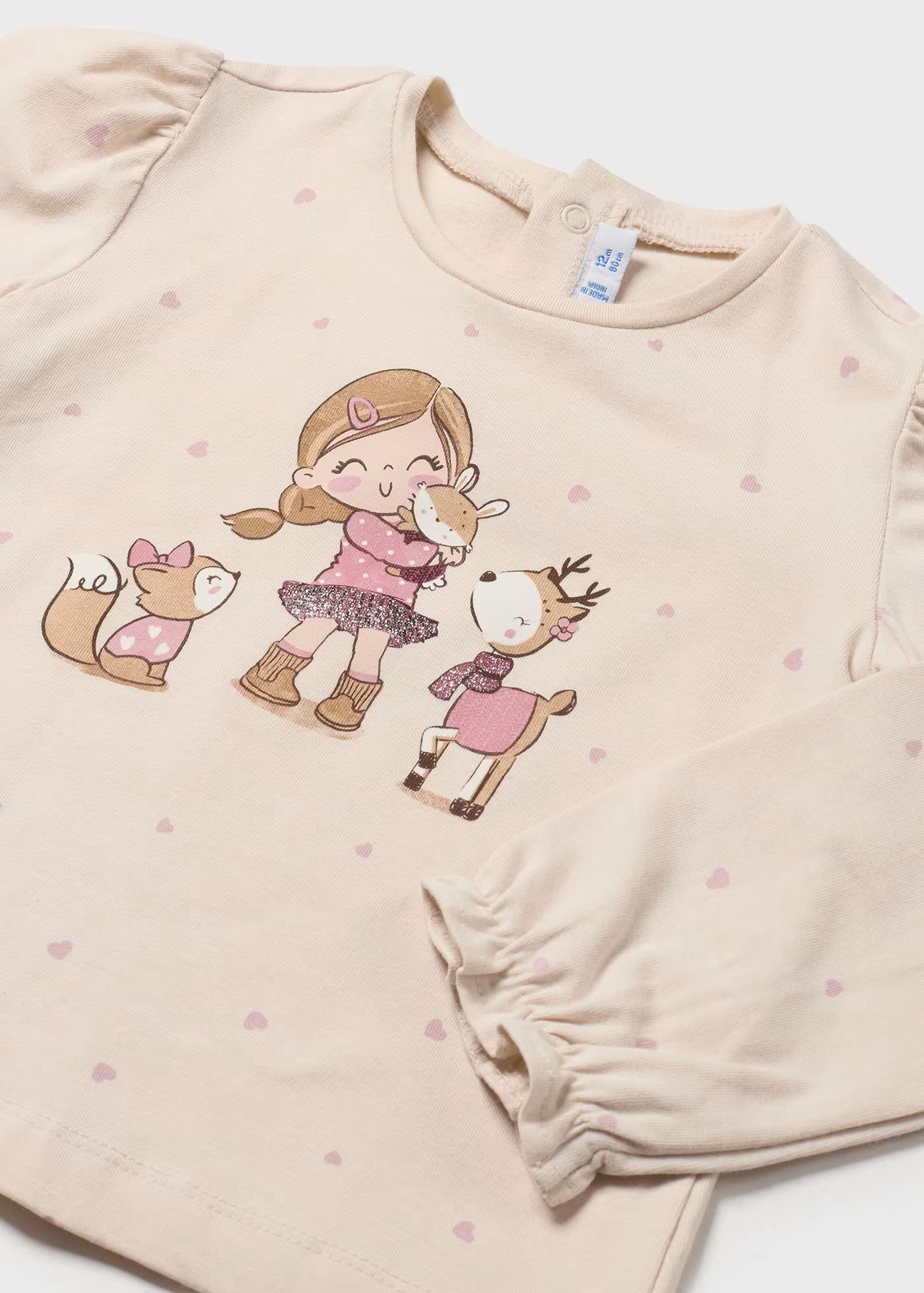 Camiseta Beige Corazones Bebé Niña