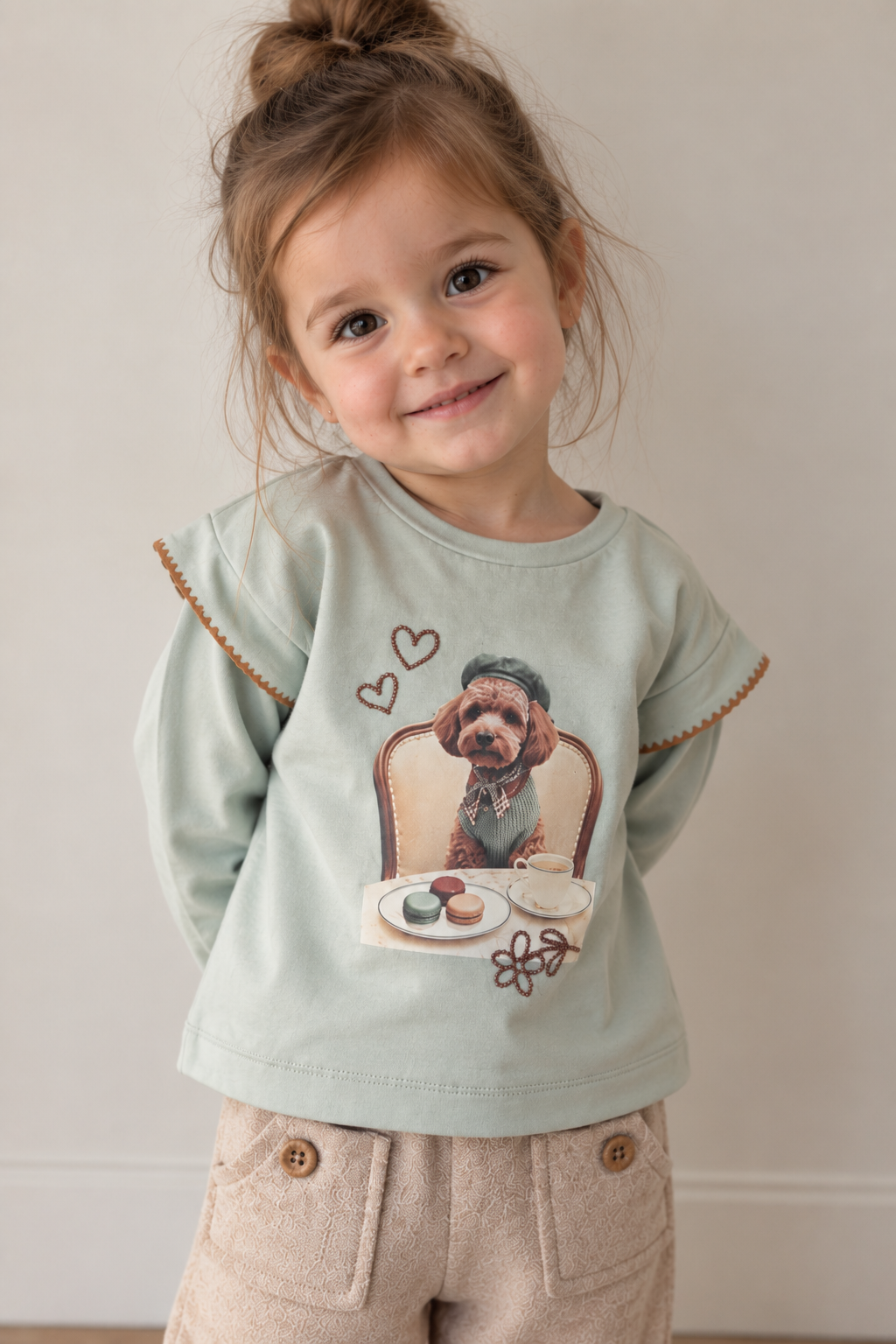 Camiseta Bordada Puppy Friends Anís