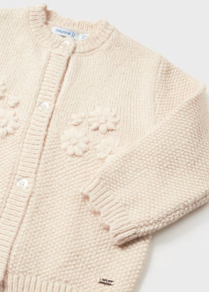 Cardigan Tricot Crudo Rosetones Bebé Niña