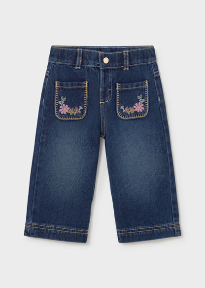 Jeans Bolsillos Bordado Floral Denim