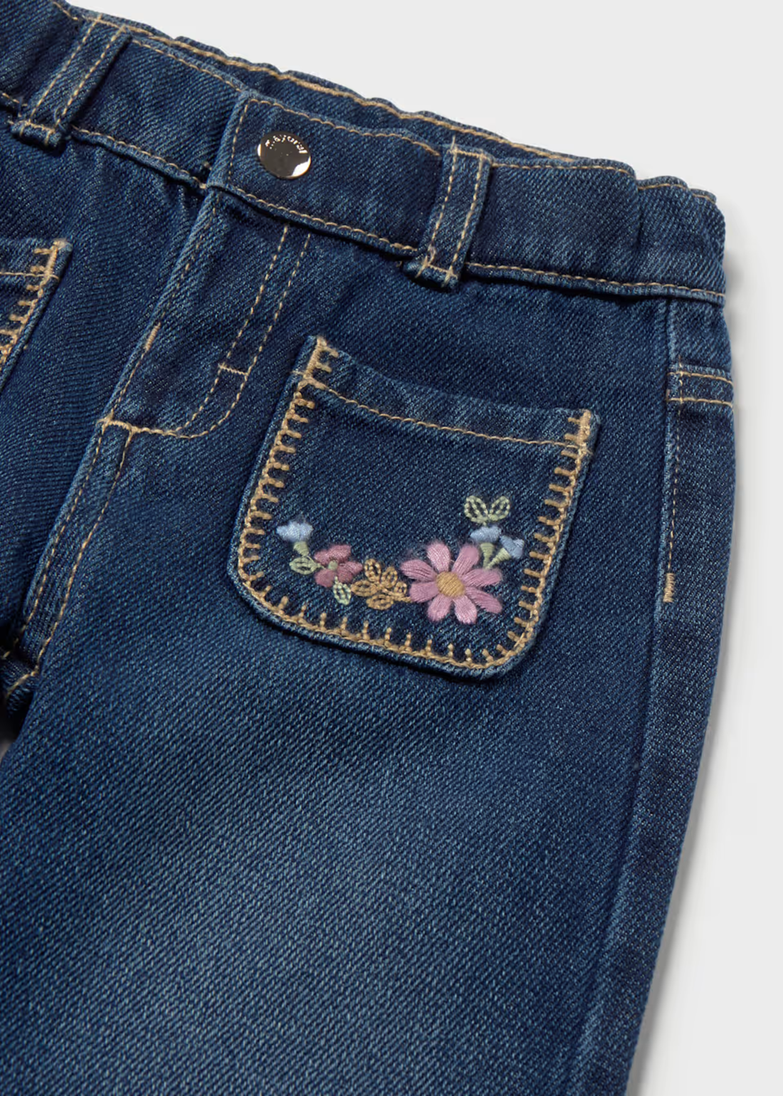 Jeans Bolsillos Bordado Floral Denim