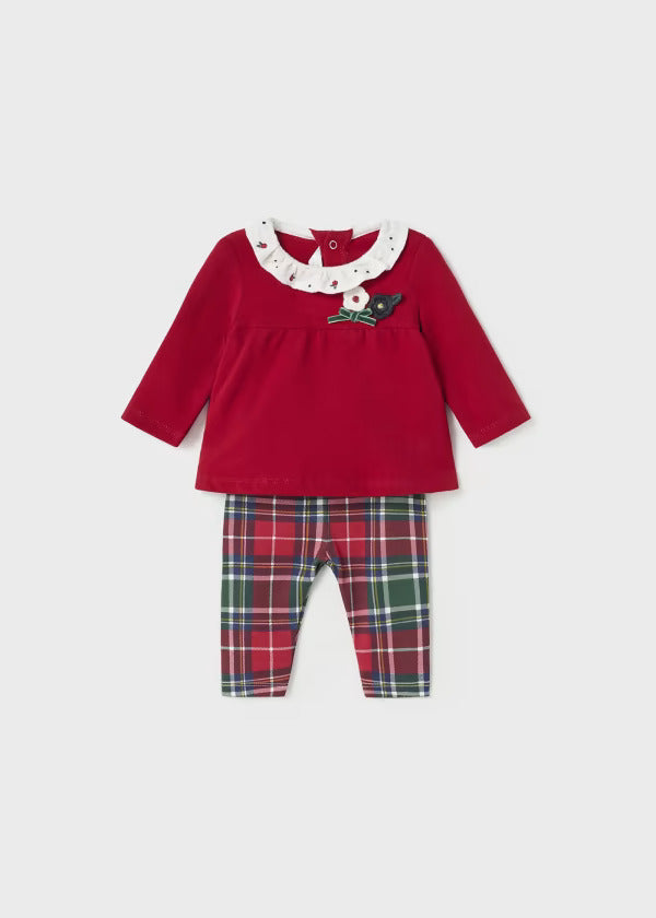 Conjunto Blusa Roja Leggings Cuadros New Born Niña