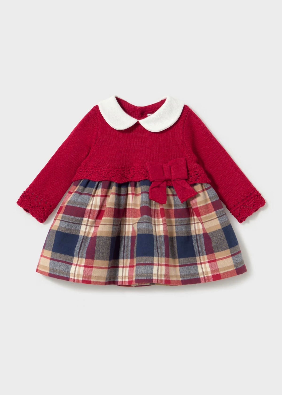 Vestido Tejido Combinado Cuadros Rojo