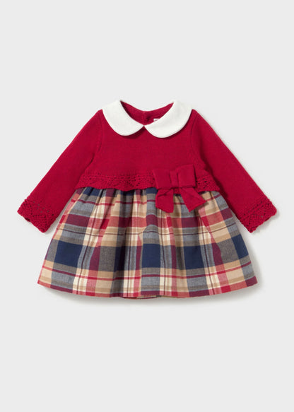Vestido Tejido Combinado Cuadros Rojo