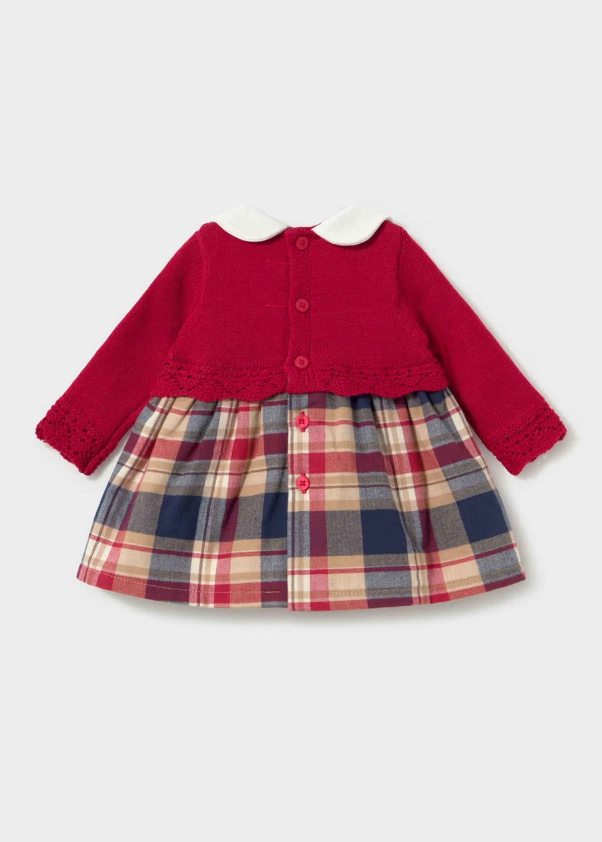 Vestido Tejido Combinado Cuadros Rojo