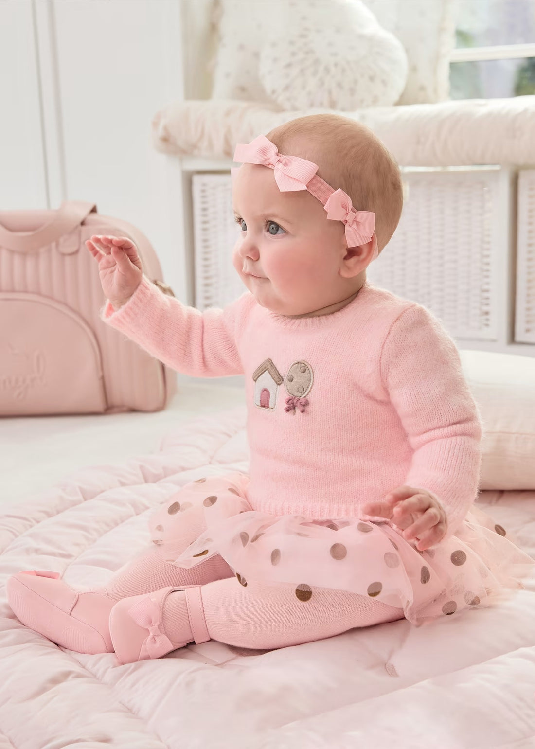 Vestido Rosa Baby Combinado Tricot Tul Recién Nacido