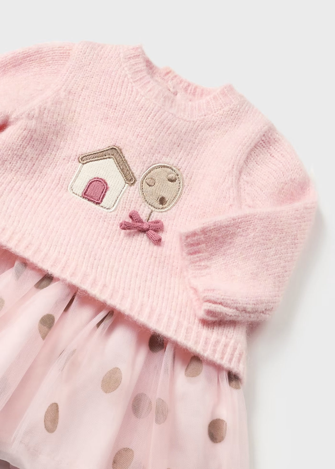 Vestido Rosa Baby Combinado Tricot Tul Recién Nacido