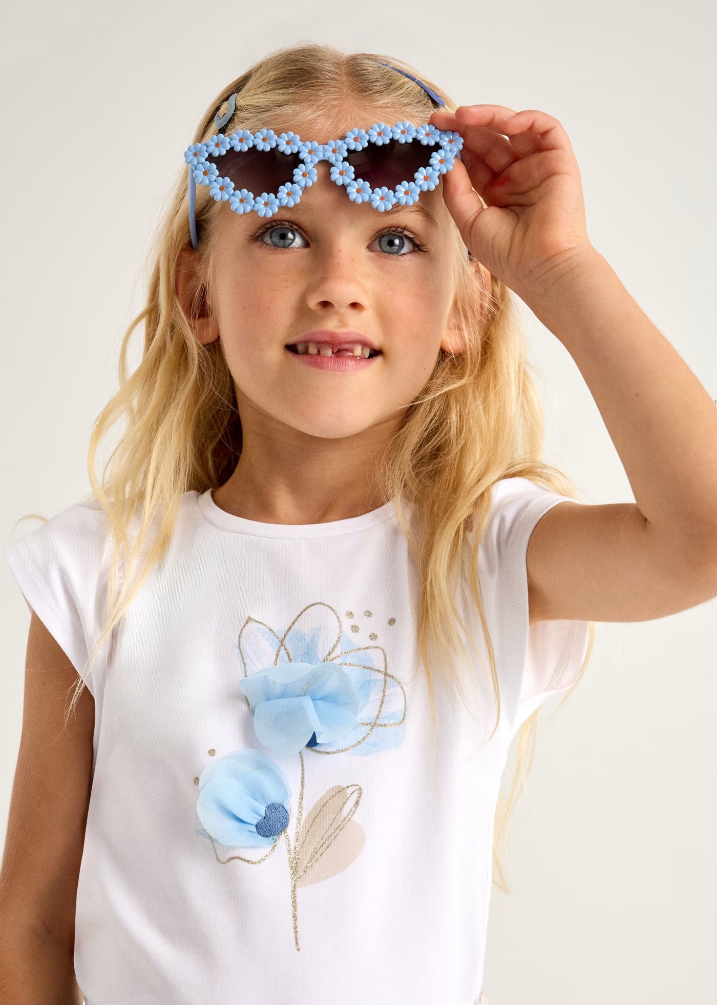 Camiseta Flower Tul Celeste
