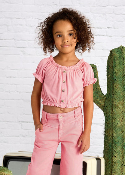 Camiseta Cropped Off-Shoulder Salmón