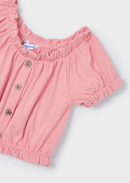 Camiseta Cropped Off-Shoulder Salmón