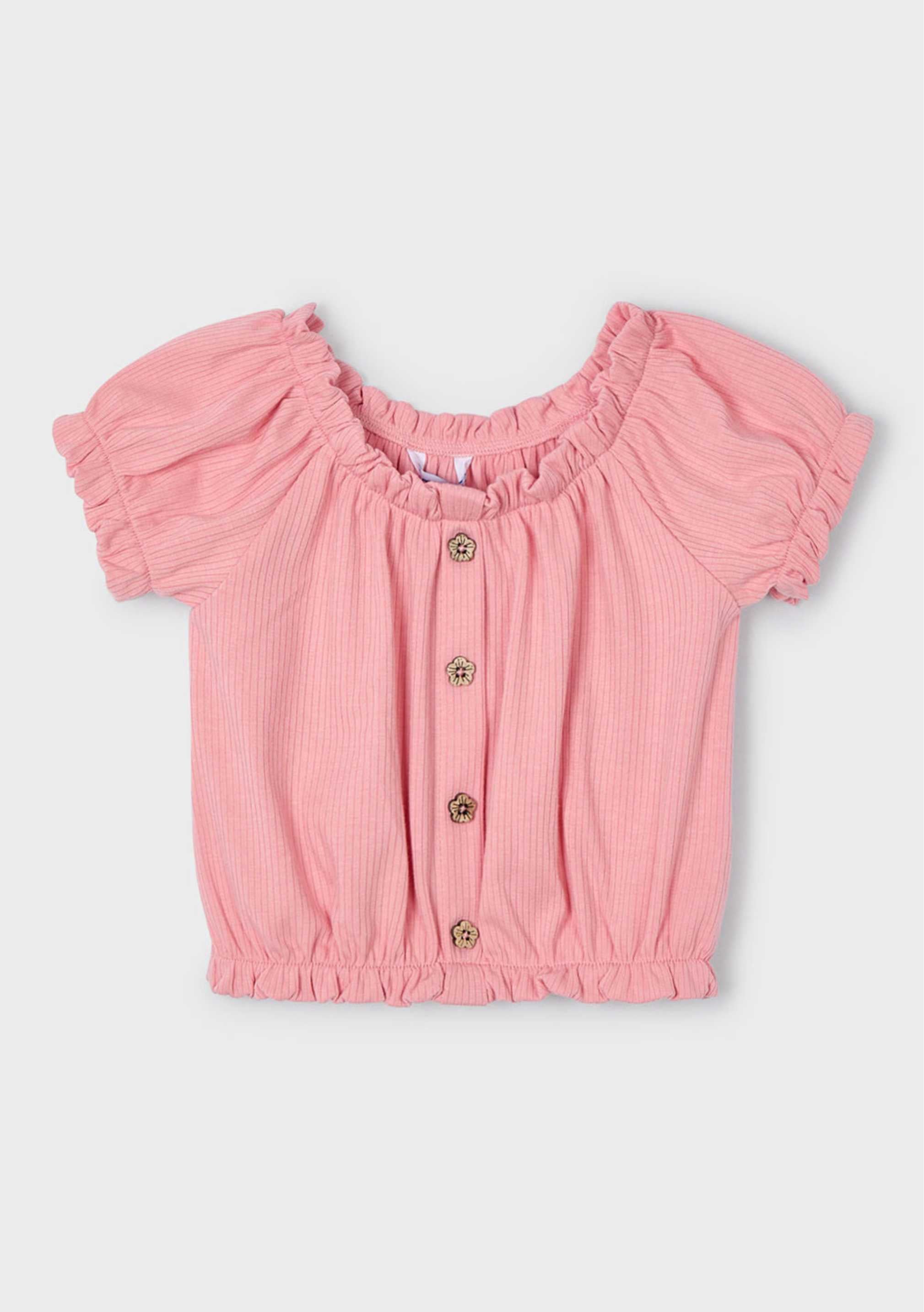 Camiseta Cropped Off-Shoulder Salmón