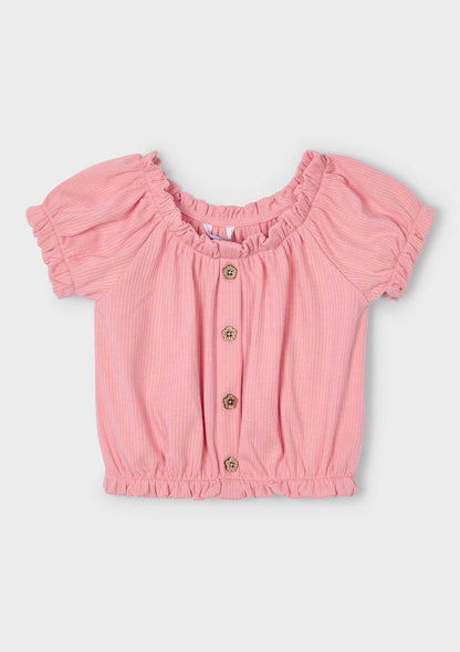 Camiseta Cropped Off-Shoulder Salmón