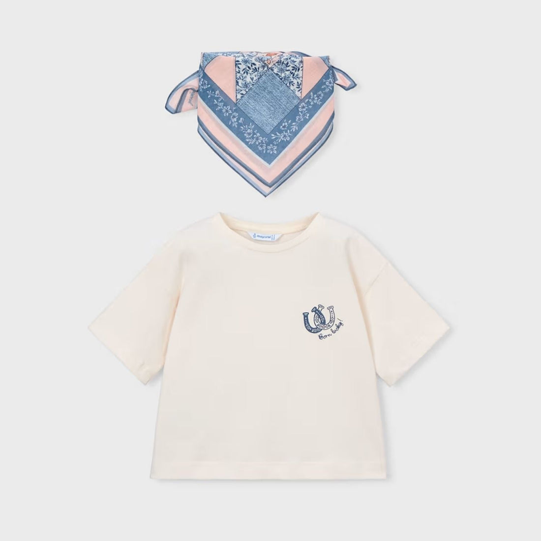 Camiseta Cowboy Girl Pañuelo Marfil Celeste