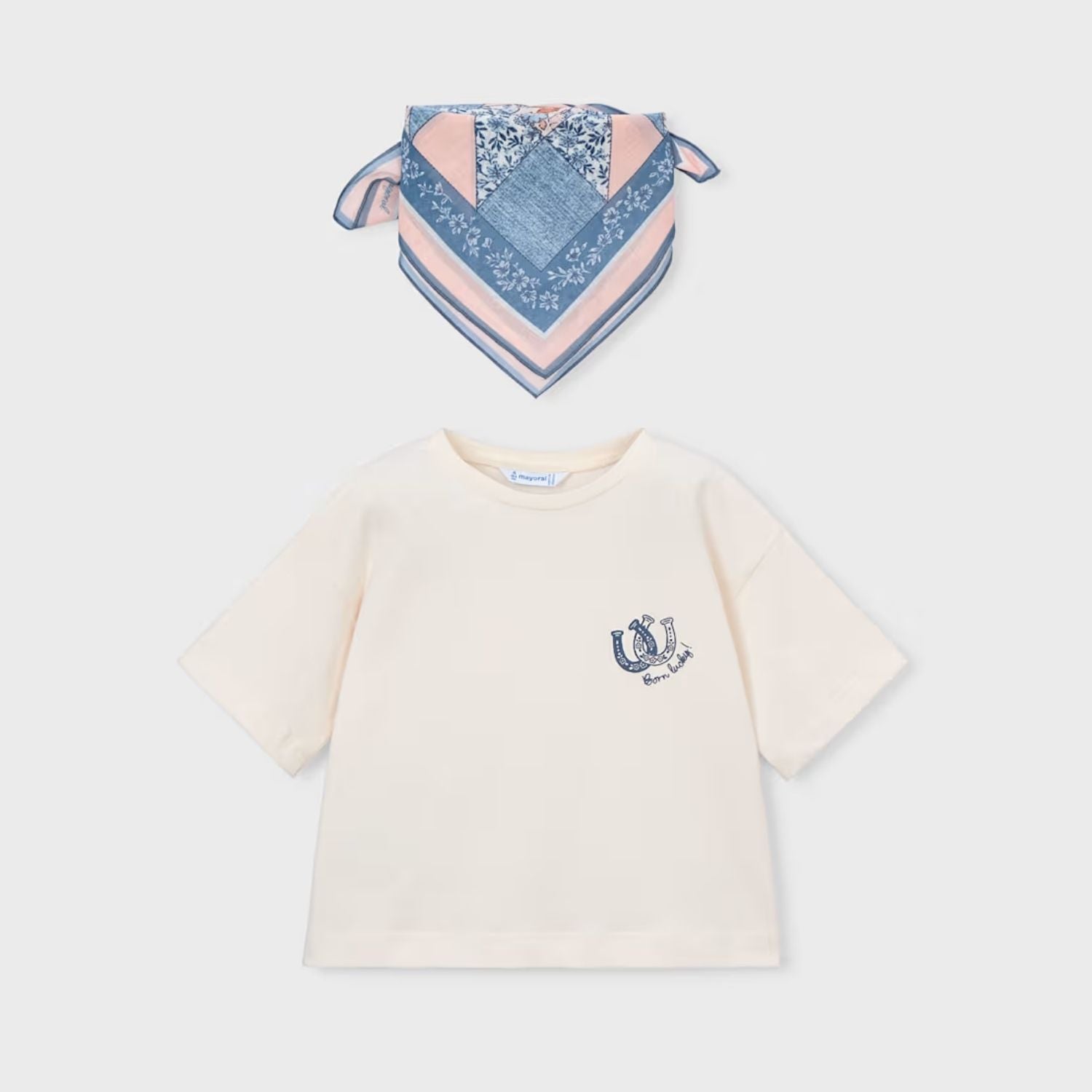 Camiseta Cowboy Girl Pañuelo Marfil Celeste